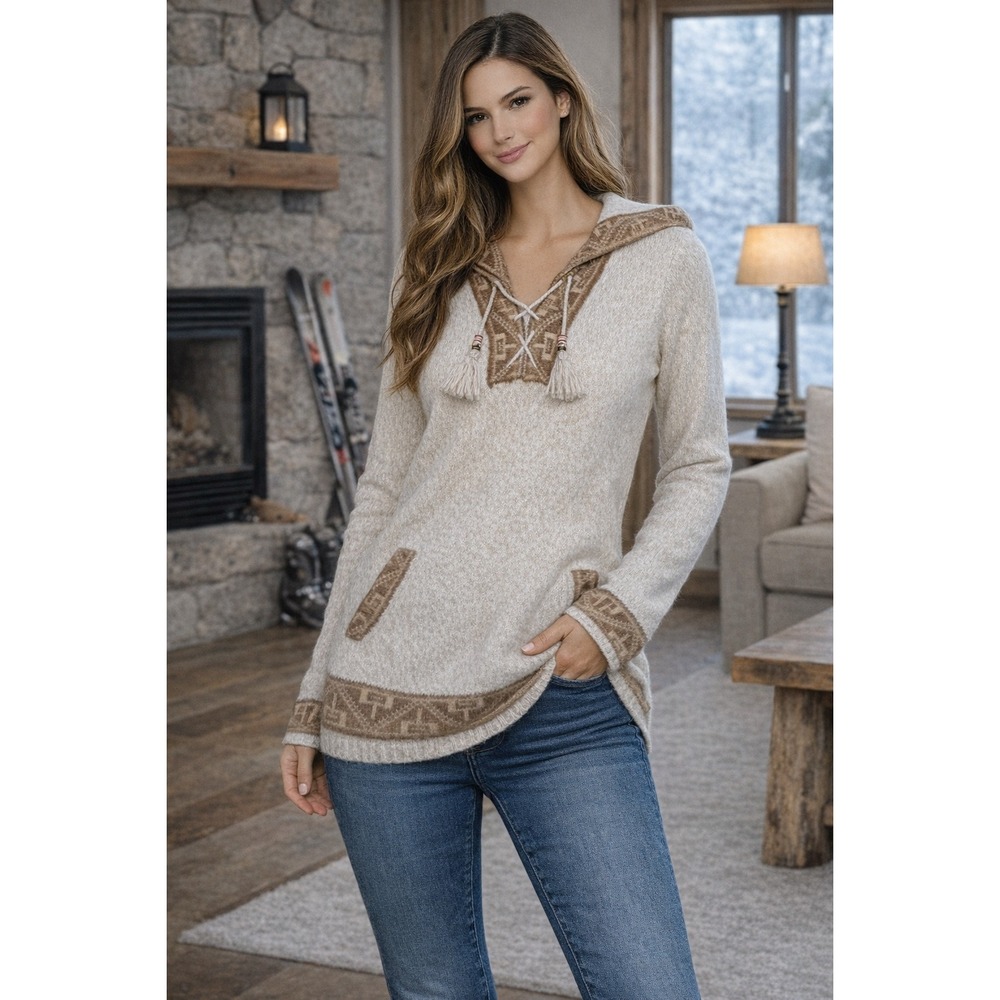 Alpaca Fina Peru 100% Alpaca Hooded Sweater Women's S Boho Southwestern Pullover